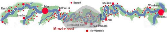 Moselkarte mit Gebiet Mittelmosel