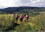 Wanderer auf dem Wanderweg bei Maring an der Mittelmosel